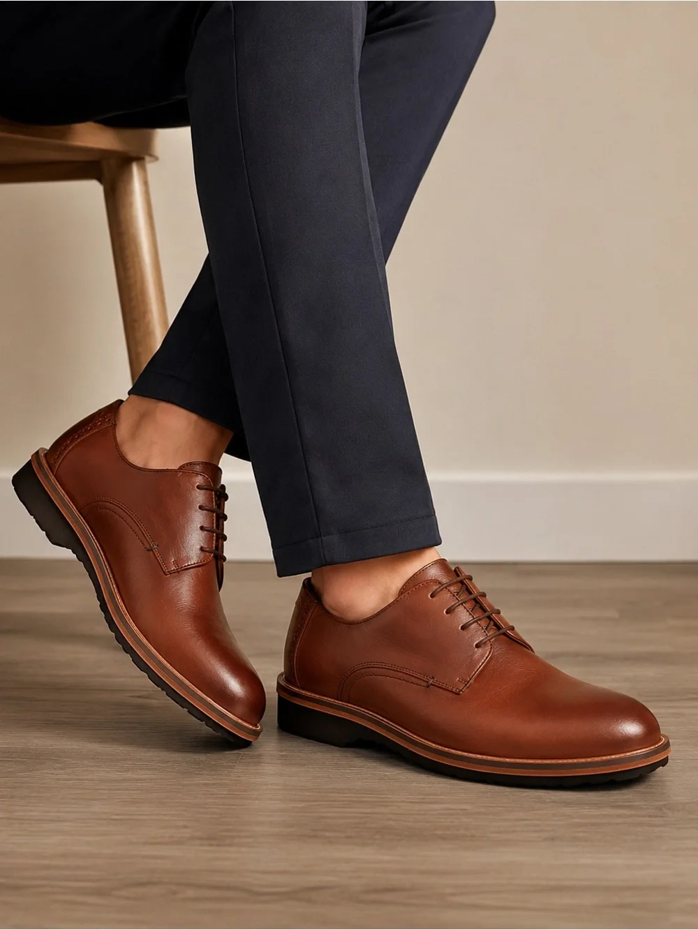 Donald J Pliner Whiskey Leather Derby Oxford Dress Shoes Brown Men Brogue 9